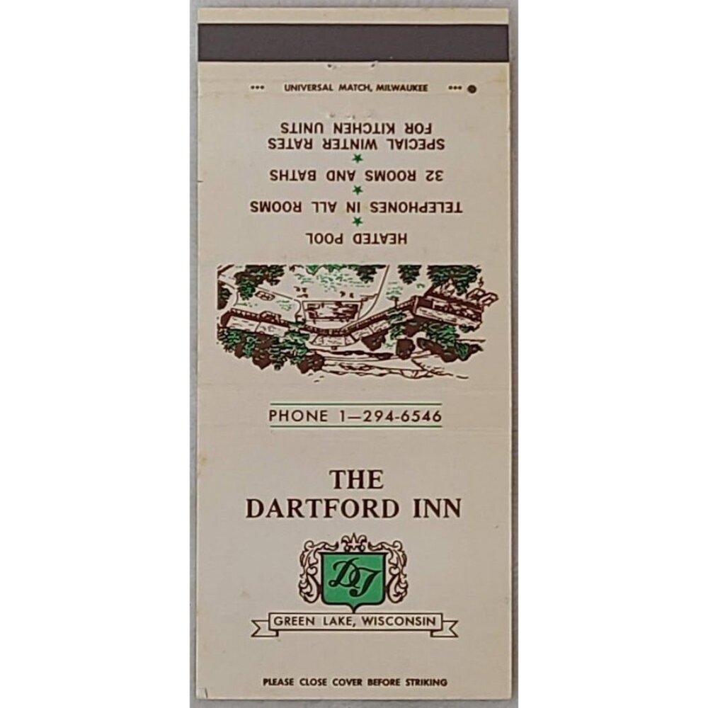 Vintage Dartford Inn Green Lake Wisconsin WI Matchbook Cover